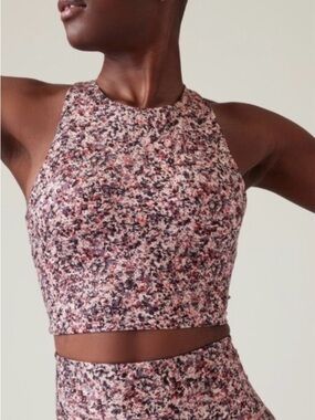 Athleta Conscious Crop Printed Crop Top D-DD+ Pink Splatter Multicolor Womens XS
